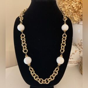 #47 Chunky Goldtone Necklace with White Beads